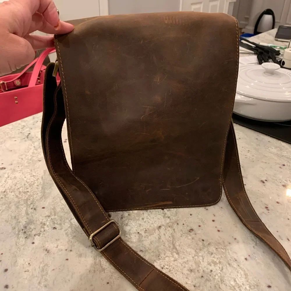 Kattee Oil Tanned Leather Large Flap Crossbody Bag